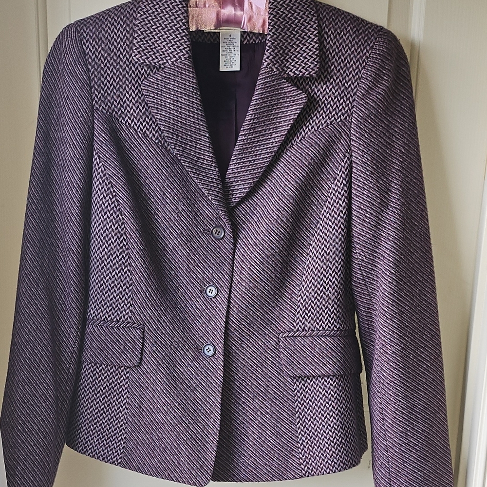 Jones Wear Women's Purple 40% Wool Herringbone Blazer